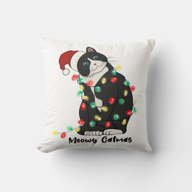 Almofada Gato de Natal de Feliz engraçado (Frente)