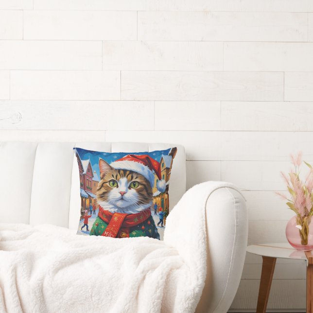 Almofada Gato de Natal festivo em Santa Hat (Sofá)