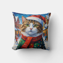 Almofada Gato de Natal festivo em Santa Hat