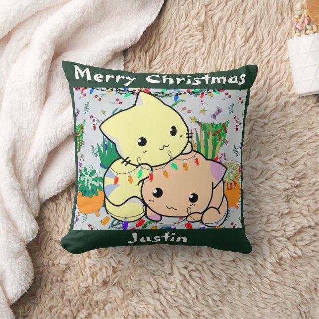 Almofada gato de natal fofo, personalize o texto personaliz (Cobertor)