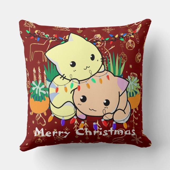 Almofada gato de natal fofo, personalize o texto personaliz (Verso)