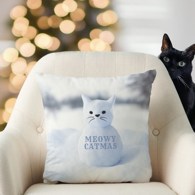 Almofada Gato de Neve Bonita, Gato de Neve Mogado, Flocos d (Meowy Catmas! Here's a fun & festive snow cat/winter snowflakes pillow. Your cat will love it! 😺)