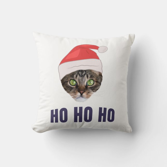 Almofada Gato de papais noeis com chapéu de Papai Noel, Ho  (Frente)