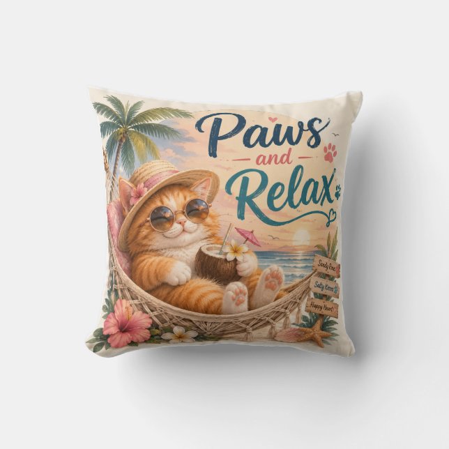 Almofada Gato de Praia Patas e Relax (Frente)