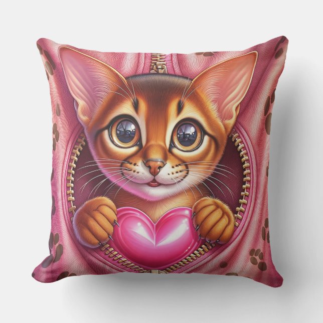 Almofada Gato de recolha de travesseiros de gato com coraçã (Frente)