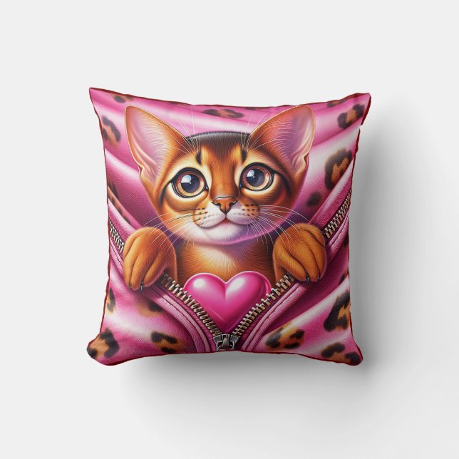 Almofada Gato de recolha de travesseiros de gato com coraçã (Frente)