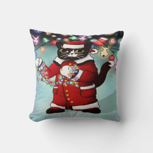 Almofada Gato de Tuxedo Bonito das Luzes de Natal