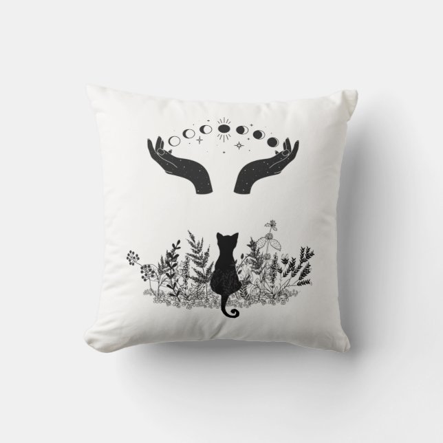 Almofada Gato de Vintage Celestial Moon Phases (Frente)