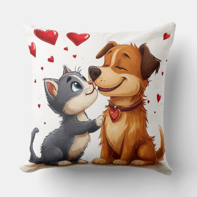 Almofada Gato e cachorro apaixonados (Frente)