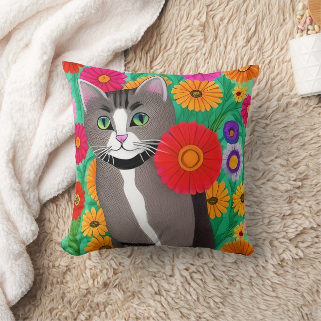 Almofada Gato e Flores do Estilo Estilo Estilo Estilo Estil (Cobertor)