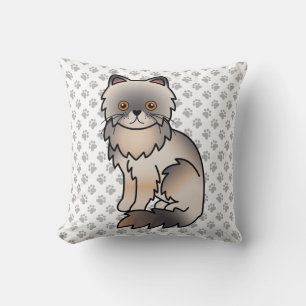 Almofada Gato e patas de cartoon em branco persa, creme azu