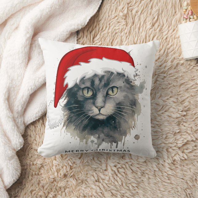 Almofada Gato Em Um Papai Noel Feliz Natal (Cobertor)