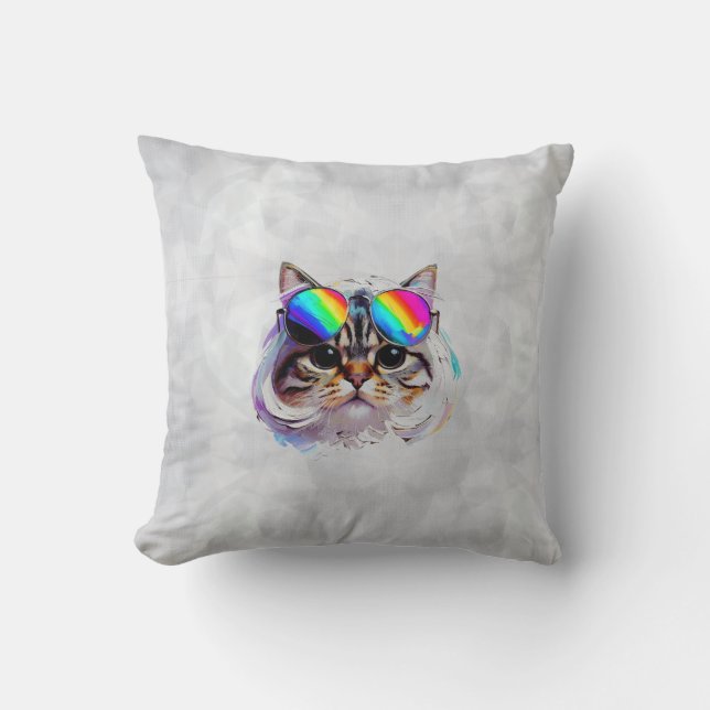 Almofada Gato em uma Peruca + Óculos de Sol (Pintura #3) (Frente)