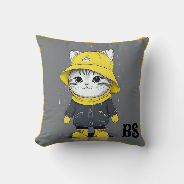 Almofada Gato Engraçado em Raízes de Chuva - Humor de Gato (Frente)