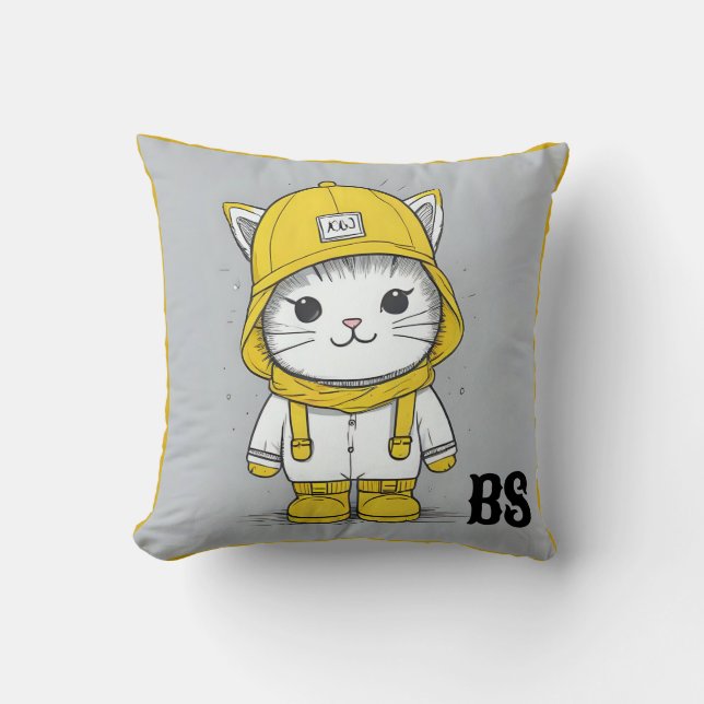 Almofada Gato Engraçado em Raízes de Chuva - Humor de Gato (Frente)