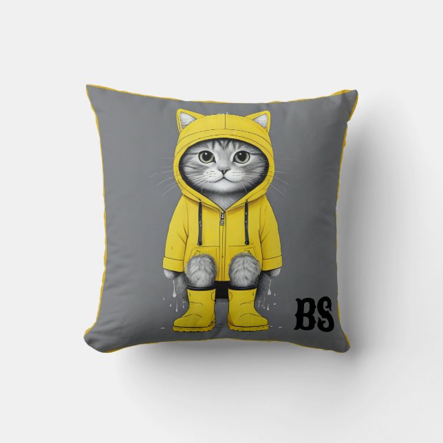 Almofada Gato Engraçado em Raízes de Chuva - Humor de Gato (Frente)