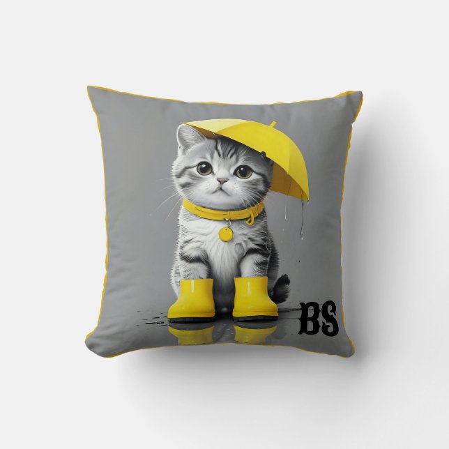 Almofada Gato Engraçado em Raízes de Chuva - Humor de Gato (Frente)