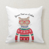 Gato engraçado que veste vidros, camisola feia do