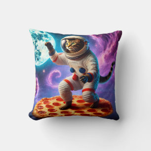 Almofada Gato Engraçado Voando Uma Pizza Astronauta Espaço