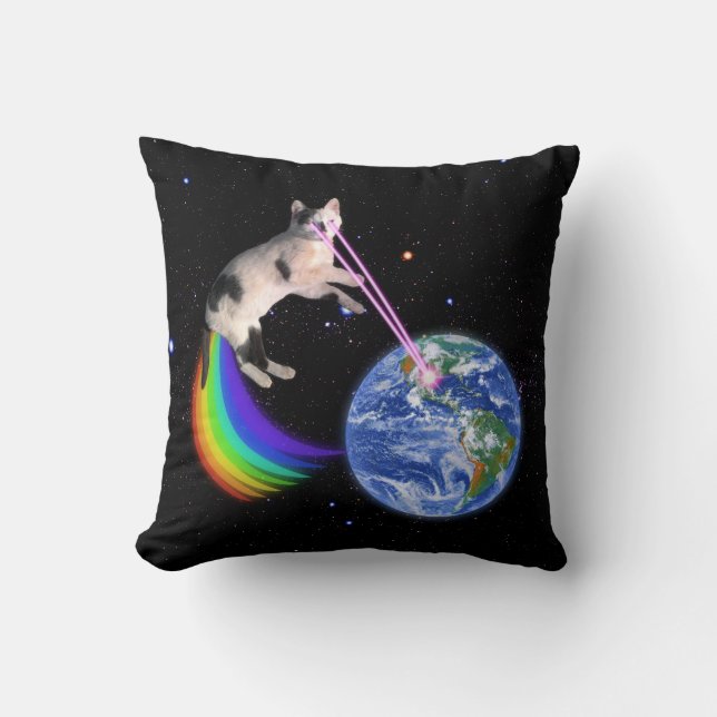 Almofada Gato Espacial Arco-íris Laser (Frente)