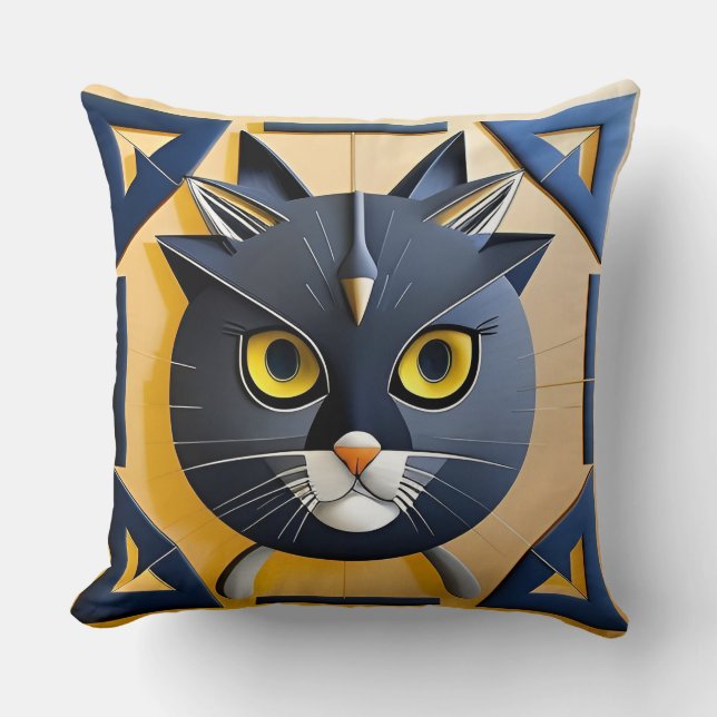 Almofada Gato Estilizado Geométrico Abstrato (Frente)