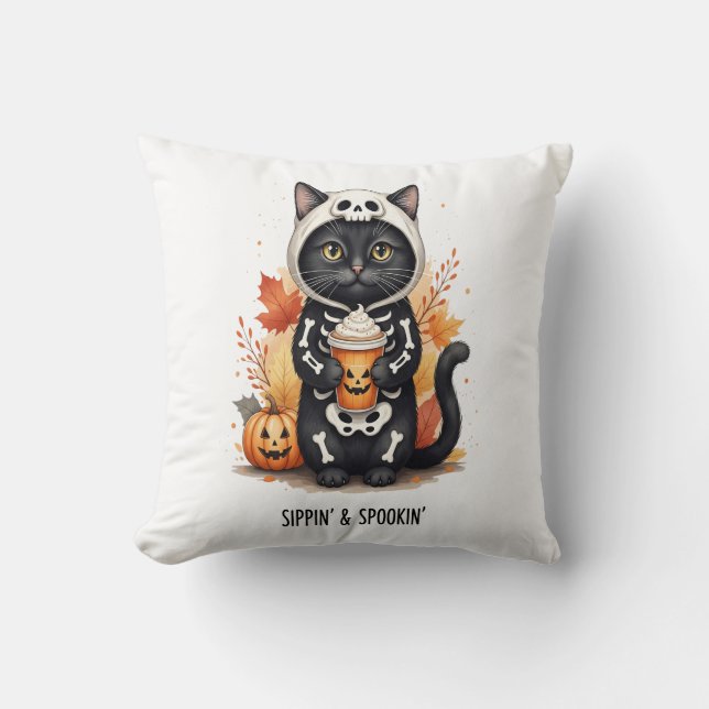 Almofada Gato Fofo Assustador de Halloween (Frente)