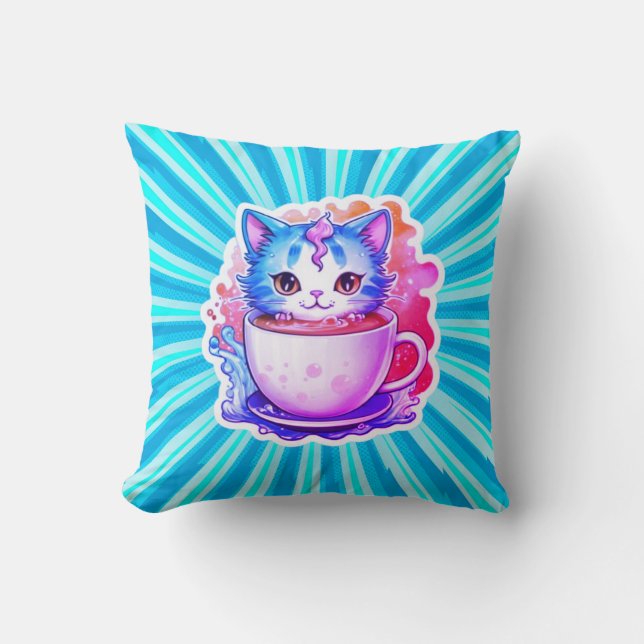 Almofada Gato Fofo Com Caneca De Café Design De Desenho-946 (Frente)