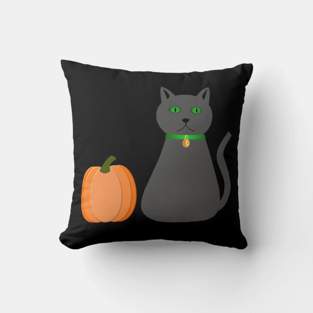 Almofada Gato Fofo de Halloween e Abóbora (Frente)
