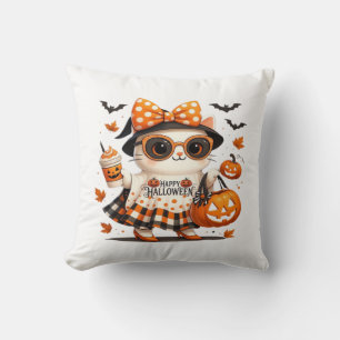Almofada Gato fofo de Halloween � Kawaii Witch Kitty com ab
