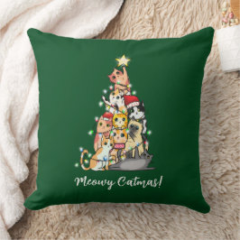 Almofada Gato Fofo de Natal Meowy Árvore de Natal Verde