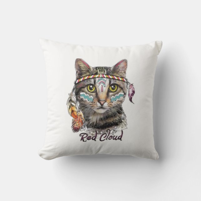 Almofada Gato fofo de nuvem vermelha (Frente)