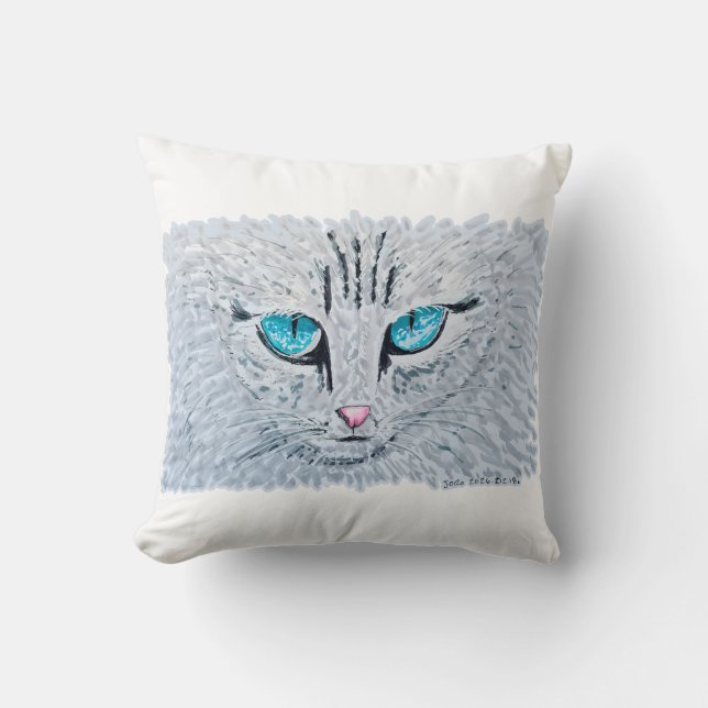 Almofada Gato Fofo de Olhos Azuis (Frente)