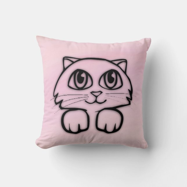Almofada Gato Fofo de Olhos Grandes Rosa (Frente)