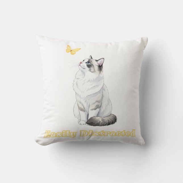 Almofada Gato Fofo Facilmente Distraído e Design de Borbole (Frente)