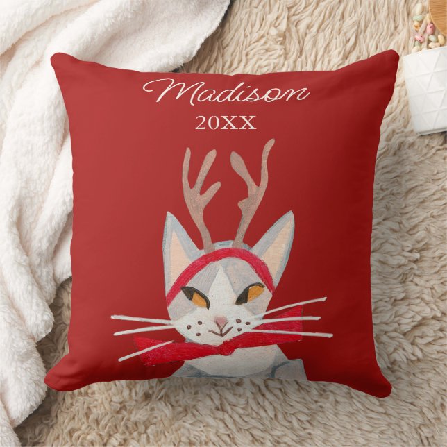 Almofada Gato fofo retrô natal vermelho  (Cobertor)