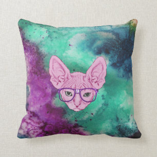 Almofada Gato Geeky engraçado na aguarela Backgroun