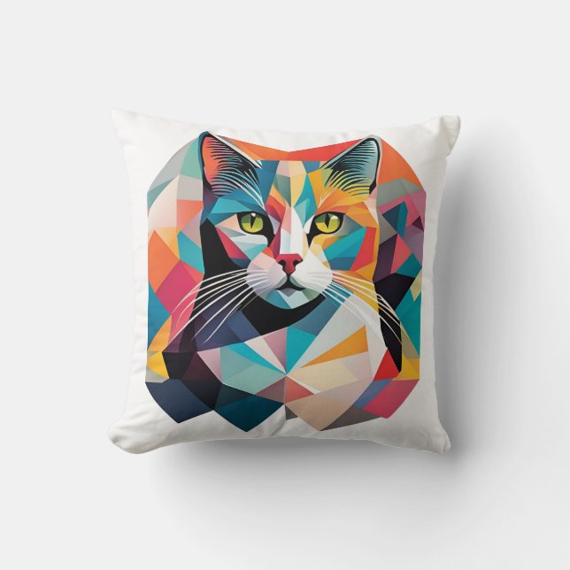 Almofada Gato Geométrico Colorido (Frente)