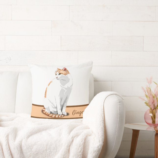 Almofada Gato Gingado Branco e Laranja Personalizado (Sofá)