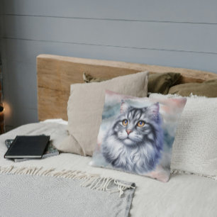 Almofada Gato gracioso de pelo longo em aquarela