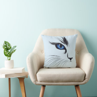 Almofada Gato Grande Olhos Azuis Amante de Gato Moderno 