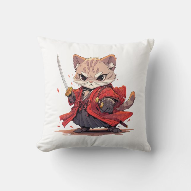 Almofada Gato Herói ao estilo samurai zangado (Frente)