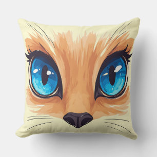 Almofada Gato Kawaii Olhos Azuis Grandes Ilustração de Anim