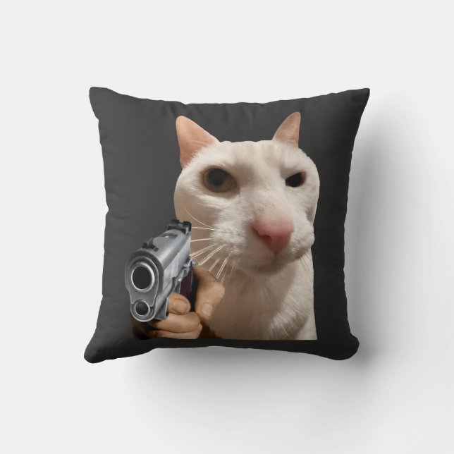 Almofada Gato Legal Com Arma Meme Engraçado  (Verso)
