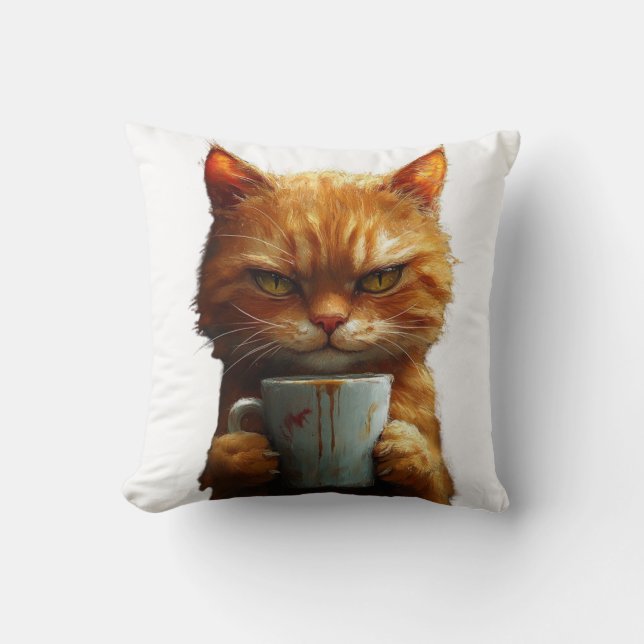 Almofada Gato Louco com uma Taça de Calor (Frente)