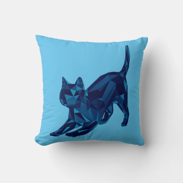 Almofada Gato Lowpoly Azul Escuro (Frente)