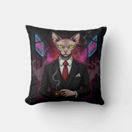 Almofada Gato Mafioso Sphynx em Estilo Neon Noir