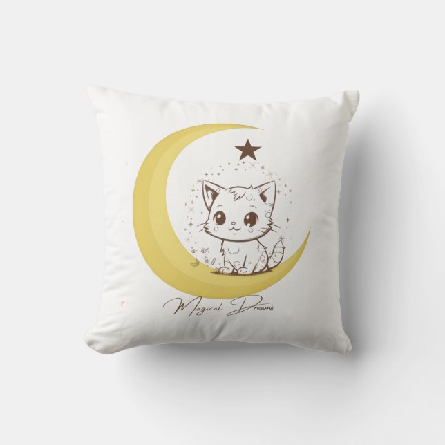 Almofada Gato Mágico Fofo na Lua Sonhos Estrelados - Cla Re (Frente)