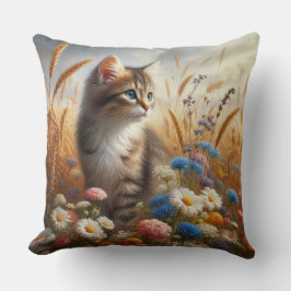 Almofada Gato Malhado de Estimação Floral 20x20 Algodão 
