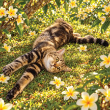 Gato Malhado Relaxando Entre Flores de Plumeria Tr