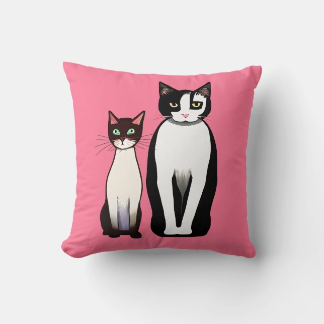 Almofada Gato Moderno e Gatinho em Fúchsia Rosa (Frente)